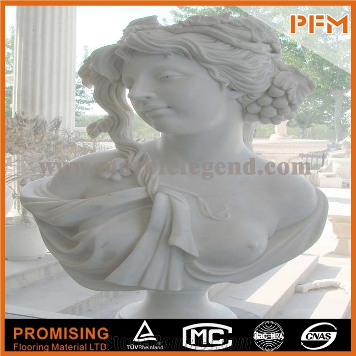 Pfm White Marble Stone Bust Statue Woman Lady, Hunan White Marble