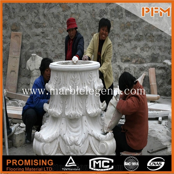 Polished Stone Pillar and Round Column Designs Beige Marble,Hot Sale Natural Delicate Carved Beige Marble Columns for Sale