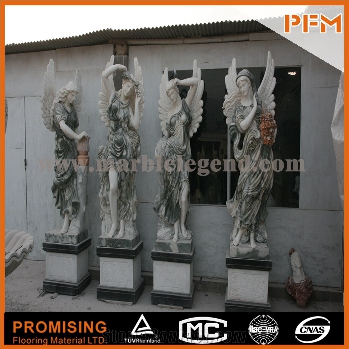 Red Marble and Green Marble Hand Carved Figure Lady Life Statue, Sunset Beige Marble Statues
