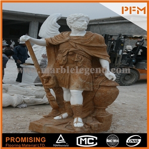 Red Yellow Marble Human Like Statue for Garden Decoration