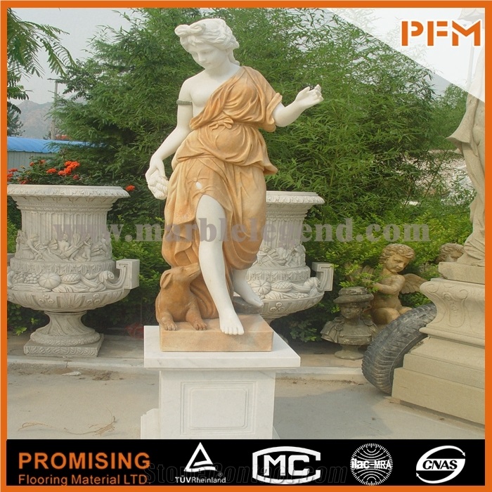 Red Yellow Marble Human Like Statue for Garden Decoration