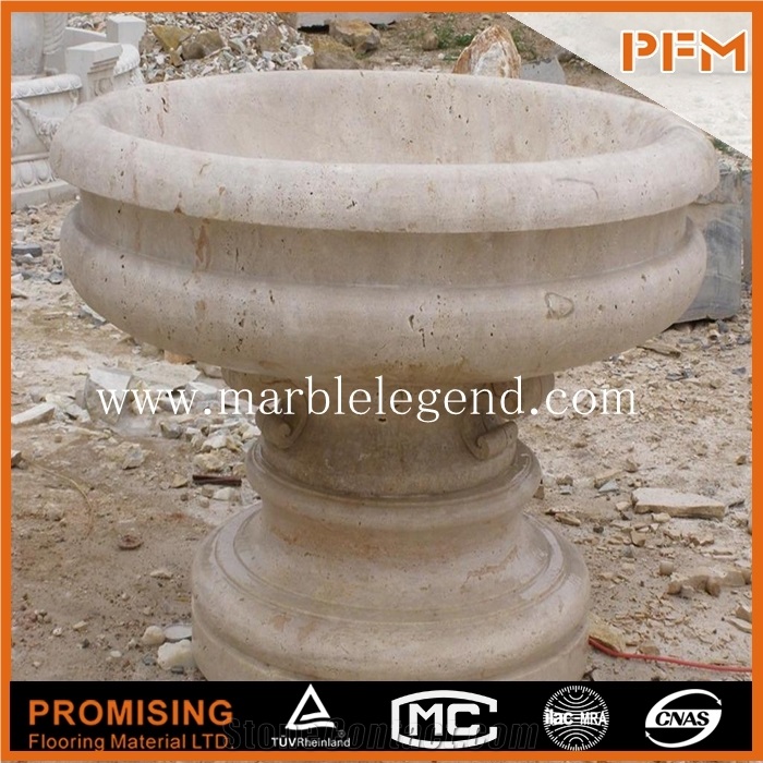 Roman Style Handmade Barocco Marble Flower Pot, White Marble Flower Pots