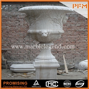 Roman Style Handmade Barocco Marble Flower Pot, White Marble Flower Pots