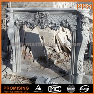 Rose China Hunan White Polished Marble Fireplace, Western & European Customized Figure, Hand Carving Sculptured Fireplace Mantel