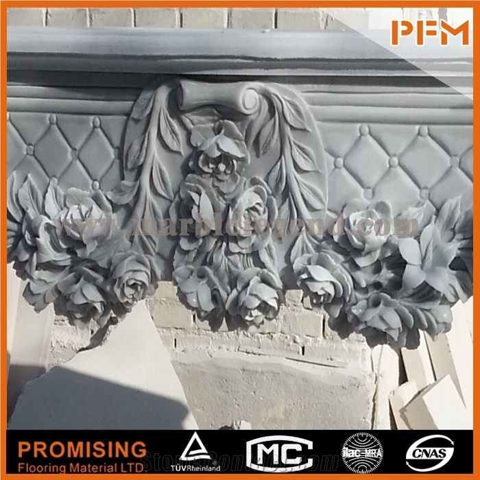 Rose China Hunan White Polished Marble Fireplace, Western & European Customized Figure, Hand Carving Sculptured Fireplace Mantel