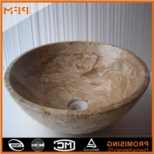 Round Beige Limestone Baby Bath Basin,Classical Carved Kitchen Stone Sink and Marble Wash Basin