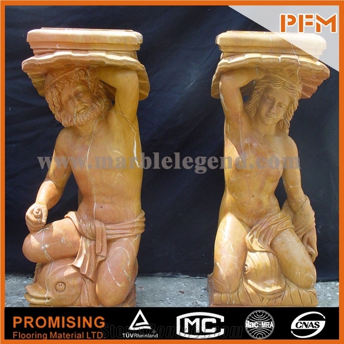 Royal Yellow Marble Sculptured Statue, Western & European Customized Figure Human & Animal, Hand Carving for Outdoor & Garden