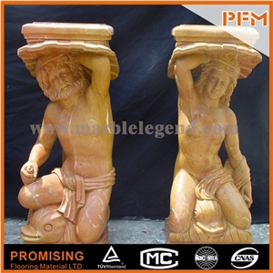 Royal Yellow Marble Sculptured Statue, Western & European Customized Figure Human & Animal, Hand Carving for Outdoor & Garden