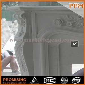 Simple New Design /White Marble/ Polished Hunan White Marble Fireplace,Western / European Customized Figure / Hand Carving Sculptured Fireplace Mantel