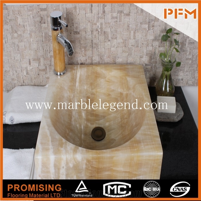 Solid Surface China Yellow Onyx Sinks and Basin, Natural Hand Carved Stone Sink for Bathroom