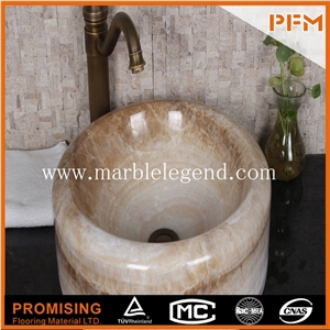 Solid Surface China Yellow Onyx Sinks and Basin, Natural Hand Carved Stone Sink for Bathroom