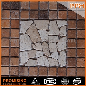 Stone Mosaic with Flower Pattern for the Garden Floor Design Blue Glass Mix Natural Stone Mosaics