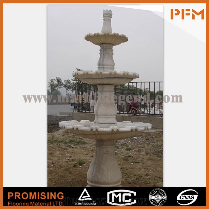 Volakas Marble Natural White 3 Tiers Garden Stone Fountain with Pool