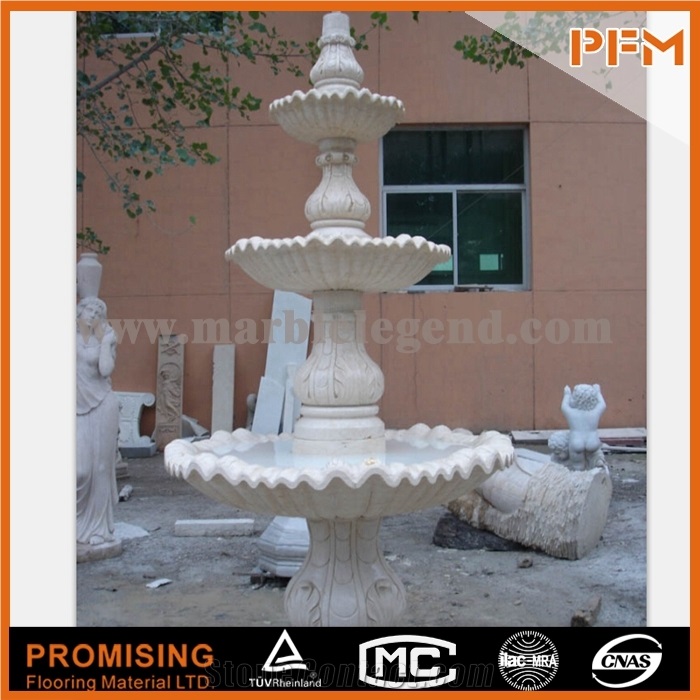 Volakas Marble Natural White 3 Tiers Garden Stone Fountain with Pool