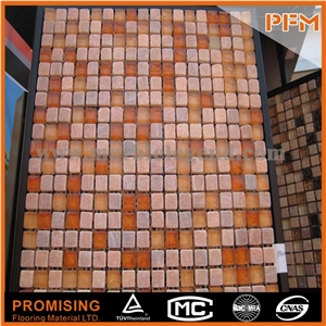White Glass and Stone Mosaics Strip Brick Design Golden Select Glass and Stone Mosaic Wall Tiles