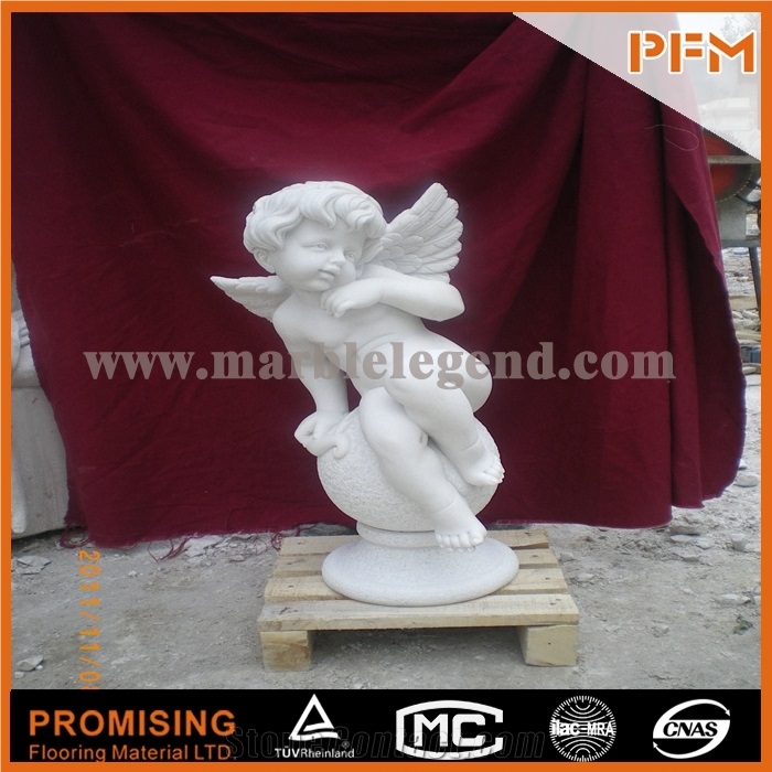 White Lovely Angel Marble & China Hunan White Marble Sculptured Statue, Western & European Customized Figure Human & Animal, Hand Carving for Outdoor & Garden