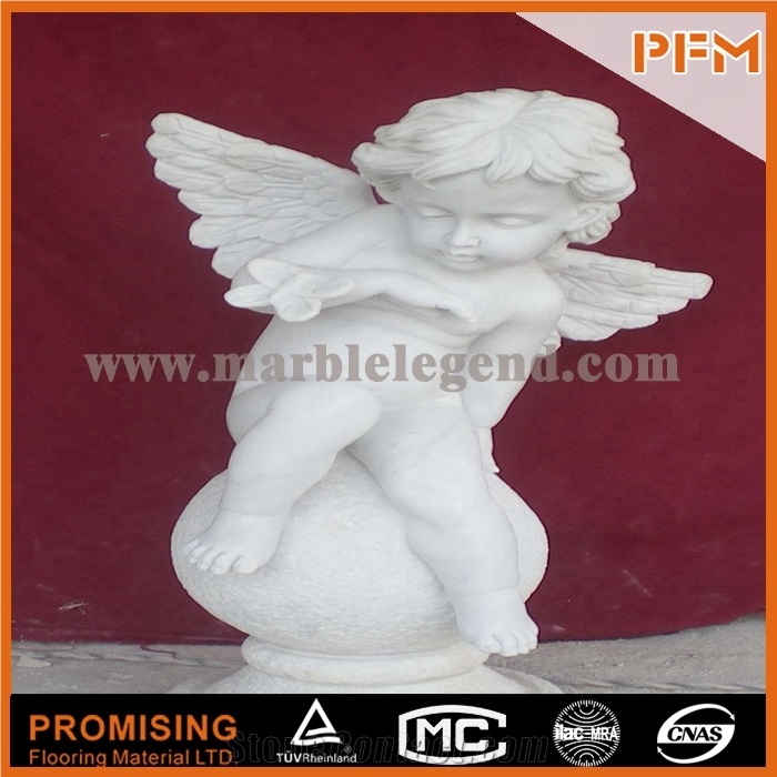 White Lovely Angel Marble & China Hunan White Marble Sculptured Statue, Western & European Customized Figure Human & Animal, Hand Carving for Outdoor & Garden