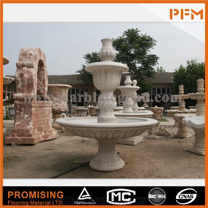 White Marble 2 Tiers Beautiful Stone Fountains for Sale in China Western Style