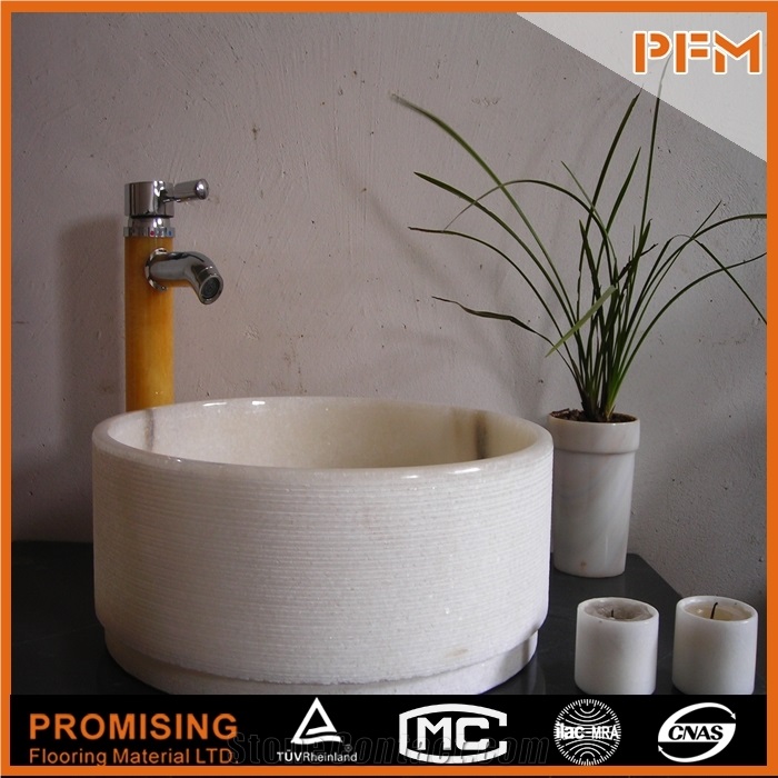 White Marble Basin or Sink,Chinese Wash Basin for Gardern/Outdoor Cultured Marble Wash Basin