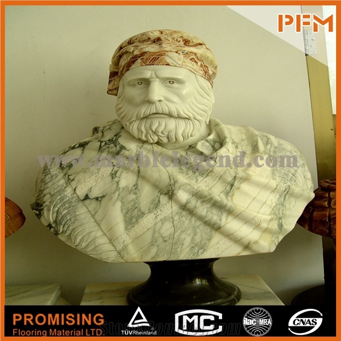 White Marble Man Stone Head Bust Statue, Arabescato Corchia White Marble Statues