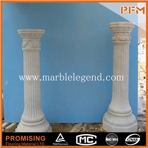 White Marble Pillar/Column for Hall with Hand Carved