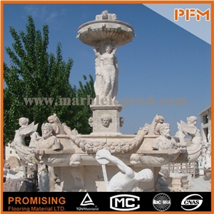 White Marble Stone Figure Water Fountain Cute and Lovely Children