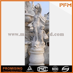 White Marble Stone Figure Water Fountain Cute and Lovely Children