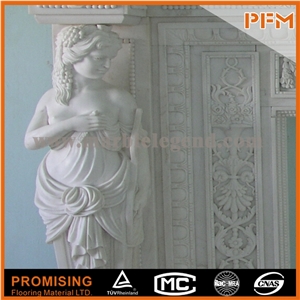 Women/ White Marble / Hunan White Marble Polished Western / European Customized Figure / Hand Carving Sculptured Fireplace Mantel