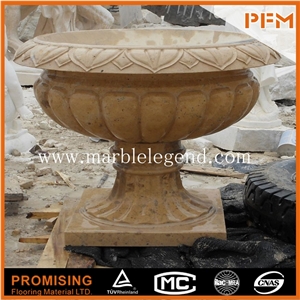 Yellow Marble Stone Garden Flower Pot,Hand Carved Marble Flower Pots