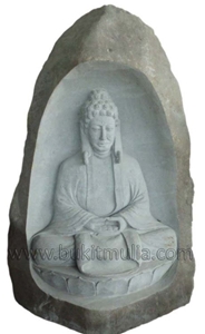 Indonesia Natural Grey Riverstone Buddha Statue, Riverstone Grey Slate Statues