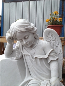 Glacier White Marble Real Design and Manufacture White Baby Angel Carving Tombstone,Granite and Granite Monuments.Headstones,Gravestone