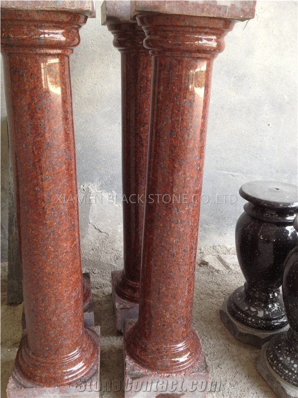 Indian Red Granite Cylinder/Palliar/Vases, Urns& Bench for the Monuments,Tombstones,Headstones,Gravestone