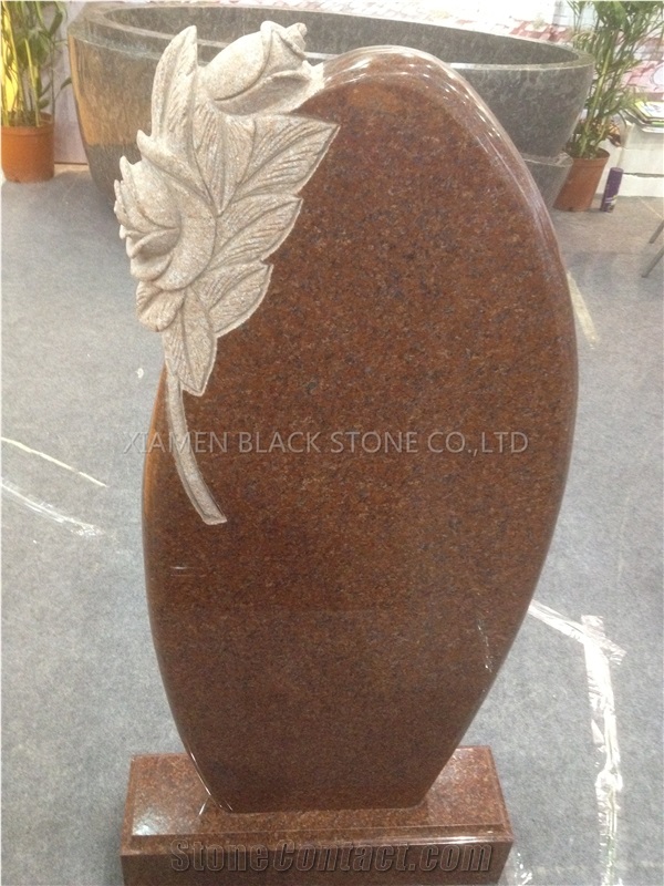Indian Red Granite Flower carving Tombstones,monuments,headstones,memorials,