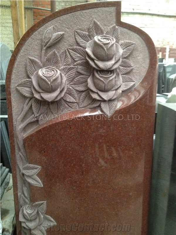 Indian Red Granite Flower Monuments & Tombstones,Gravestone,Headstones Bevel Headstones