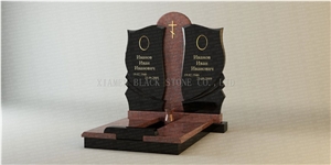 Indian Red with Shanxi Black Granite Western Style Cross Monuments,Tombstones,Gravestone,Headstones