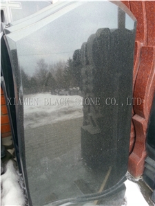 Shanxi Black Granite Cross Tombstone, Engraved Headstone, Western Style Tombstone