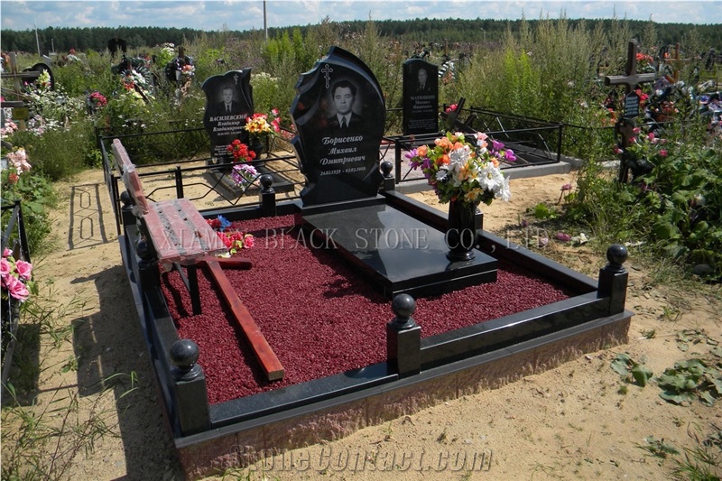 Shanxi Black Granite Tombstones, Monuments, Headstones, Gravestone,Double Monuments,Russia Style,Cemetery Tombstones