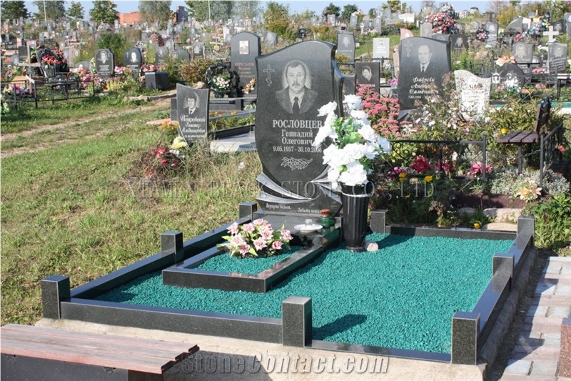 Shanxi Black Granite Tombstones, Monuments, Headstones, Gravestone,Double Monuments,Russia Style,Western Style
