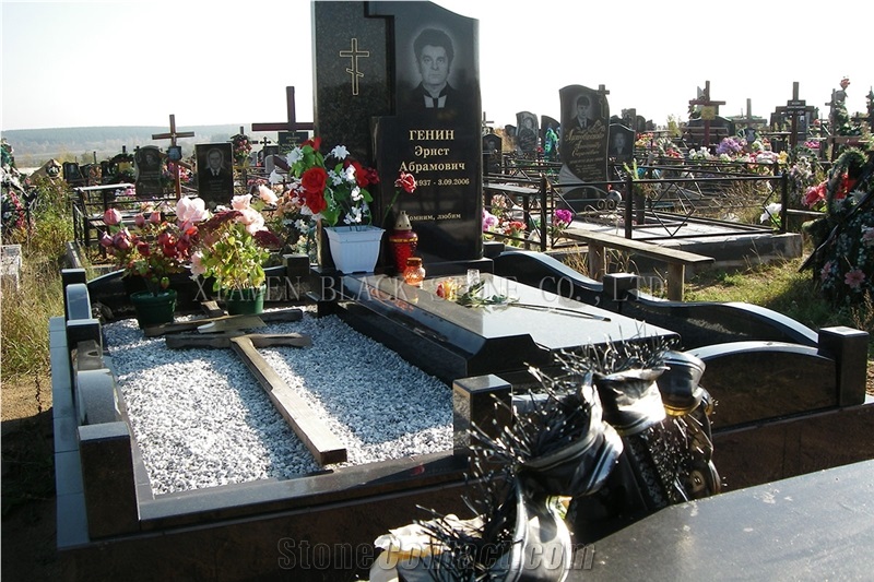 Shanxi Black Granite Tombstones, Monuments, Headstones, Gravestone,Double Monuments,Russia Style,Western Style