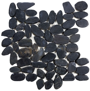 Black Sliced Flat Pebble Polished,Black Polished Pebble Stone,Pebble Pattern