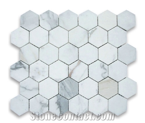 Calacatta Gold White Marble Hexagon Mosaic Tile, Italy White Marble