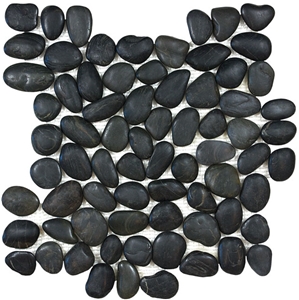 China Black Pebble Mosaic, Black Pebble Chipped Mosaic, Double Cut Sliced Pebble on Mesh, Natural Pebble for Flooring, Pebble Walkway