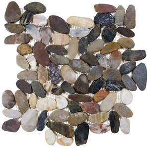 Multicolor Sliced Flat Pebble,Polisehd Natural Pebble Stone,Multicolor Pebble Chipped Flooring,Cheap Natural Floor Pebble Tile