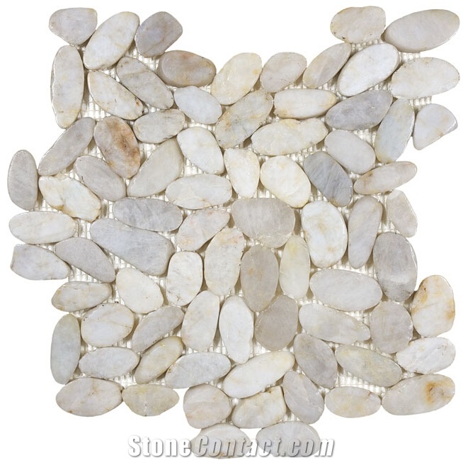 White Sliced Flat Pebble Polished, Pebble Beach Stone,Natural Pebble for Floor,China Landscaping Pebble Stone,Pebble Driveway,White Cobble Stone