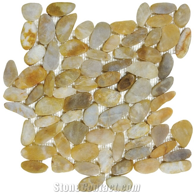 Yellow Sliced Flat Pebble Polished,Pebble Sliced Tile,Pebble Paving Stone,Natural Pebbel,Chipped Polished Pebble,Natural Pebble Stone