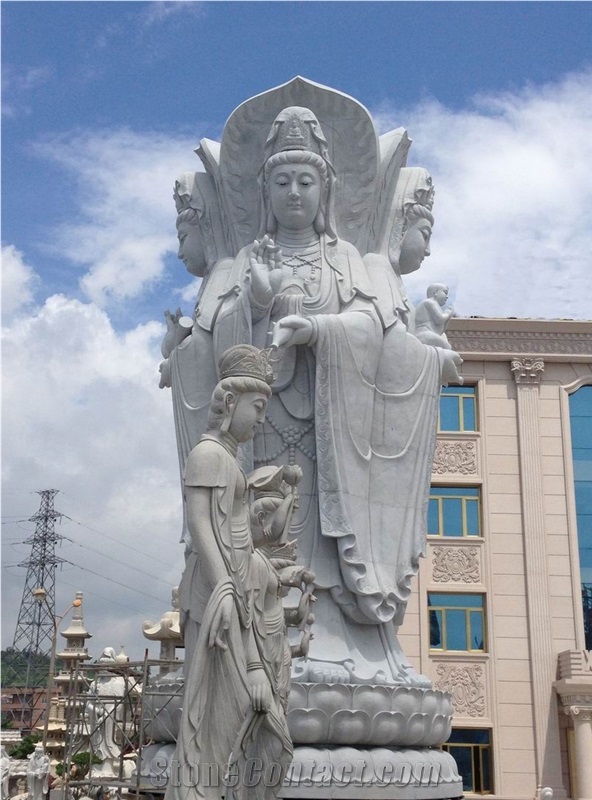 4 Faced Large Kuanyin Statue, G603 Grey Granite Art Works