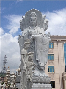 4 Faced Large Kuanyin Statue, G603 Grey Granite Art Works