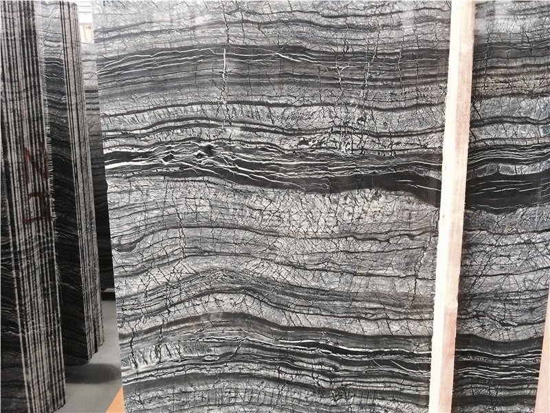 Ancient Wooden Marble Slabs Tiles Cut to Size for Wall Cladding Panel, Black Wood Vein Marble Polished Interior Stones