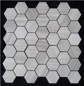 Grey Wooden Vein Hexagon Mosaic Pattern Tiles,Wood Grain Marble Wall Bathroom Floor Polished Mosaic Tile Interior Stone