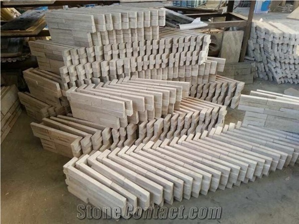 White Wooden Vein Marble Culture Stone Stacked Stone Field Stone Wall Cladding Panel Loose Stone,Interior Loose Corner Stone-Gofar